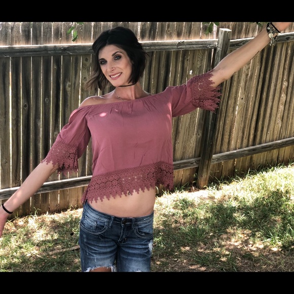 ONE LEFT❗️DUSTY ROSE OFF THE SHOULDER TOP - Picture 2 of 4